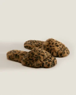 ZARA Home Animal Print Faux Fur Slippers