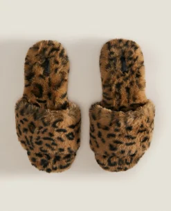 ZARA Home Animal Print Faux Fur Slippers