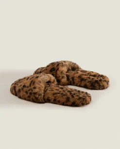 ZARA Home Animal Print Faux Fur Slippers