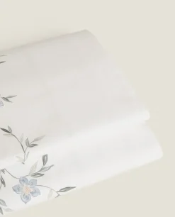 ZARA Home Blue Floral Print Flat Sheet