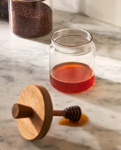 ZARA Home Borosilicate Glass And Wooden Honey Jar