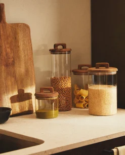 ZARA Home Borosilicate Glass And Wood Storage Jar