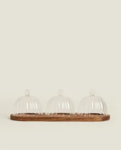 ZARA Home Borosilicate Glass And Wood Cake Plates