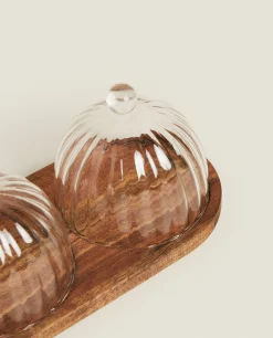 ZARA Home Borosilicate Glass And Wood Cake Plates