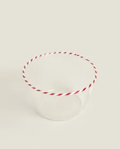 ZARA Home Borosilicate Glass Bowl With A Candy Cane Trim