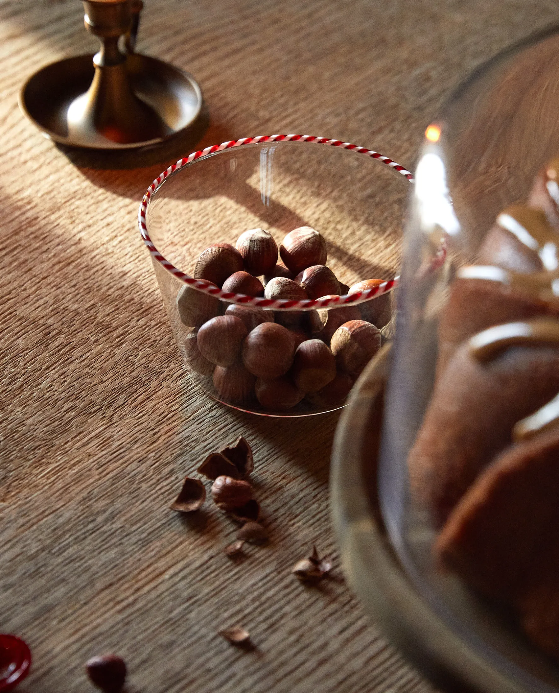 ZARA Home Borosilicate Glass Bowl With A Candy Cane Trim
