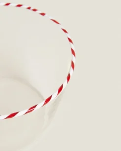 ZARA Home Borosilicate Glass Bowl With A Candy Cane Trim