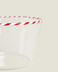 ZARA Home Borosilicate Glass Bowl With A Candy Cane Trim