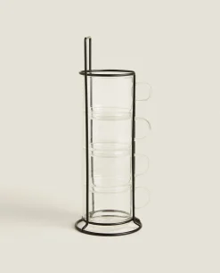 ZARA Home Borosilicate Glass Cup Tower (Set Of 4)