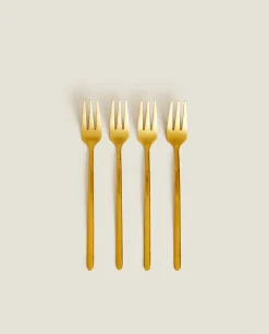 ZARA Home Box 4 Brunch Forks With Hammered Handle
