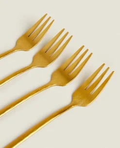 ZARA Home Box 4 Brunch Forks With Hammered Handle