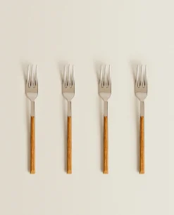 ZARA Home Box 4 Brunch Forks With Wood Pattern Handle