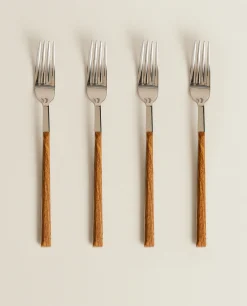 ZARA Home Box 4 Forks With Wood Pattern Handles