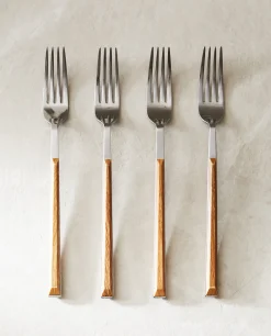 ZARA Home Box 4 Forks With Wood Pattern Handles