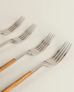 ZARA Home Box 4 Forks With Wood Pattern Handles