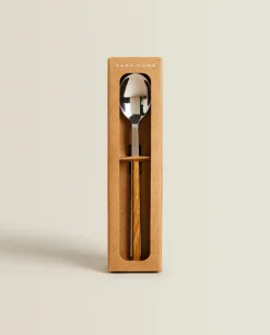 ZARA Home Box Of 4 Dessert Spoons With Wood Pattern Handle