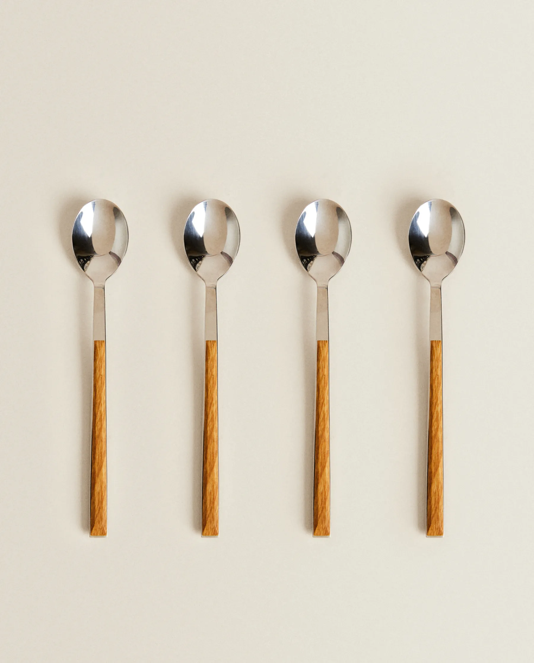 ZARA Home Box Of 4 Dessert Spoons With Wood Pattern Handle