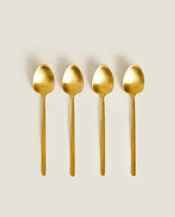 ZARA Home Box Of 4 Dessert Spoons With Hammered Handle