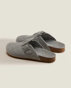 ZARA Home Buckled Felt Mule Clog Slippers
