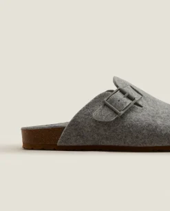 ZARA Home Buckled Felt Mule Clog Slippers