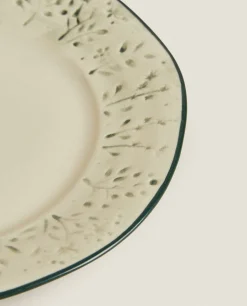 ZARA Home Christmas Dessert Plate With Raised Floral Design