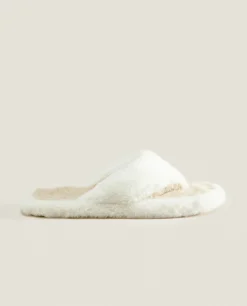 ZARA Home Contrast Faux Fur Open Slippers