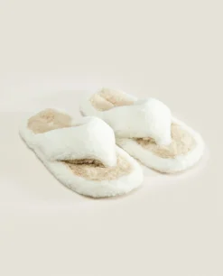 ZARA Home Contrast Faux Fur Open Slippers