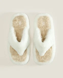 ZARA Home Contrast Faux Fur Open Slippers