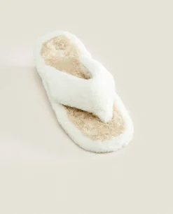 ZARA Home Contrast Faux Fur Open Slippers
