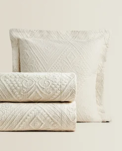 ZARA Home Cotton Bedspread With Geometric Design