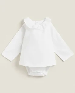 ZARA Home Cotton Bodysuit With Ruffled Neckline