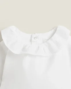 ZARA Home Cotton Bodysuit With Ruffled Neckline