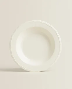 ZARA Home Earthenware Soup Plate With Raised-Design Edge