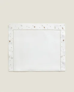 ZARA Home Embroidered Moon And Star Flat Sheet Set