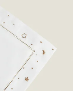 ZARA Home Embroidered Moon And Star Flat Sheet Set