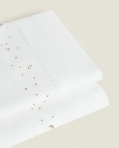 ZARA Home Embroidered Moons And Stars Flat Sheet