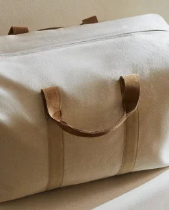 ZARA Home Fabric Travel Bag With Leather Detail