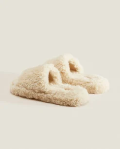 ZARA Home Faux Fur Platform Slider Slippers