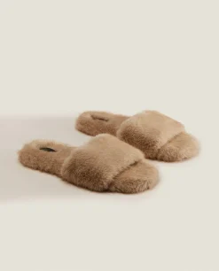 ZARA Home Faux Fur Slider Slippers