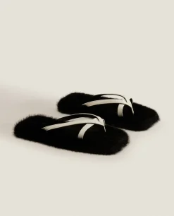 ZARA Home Faux Fur Slippers With Contrast Straps