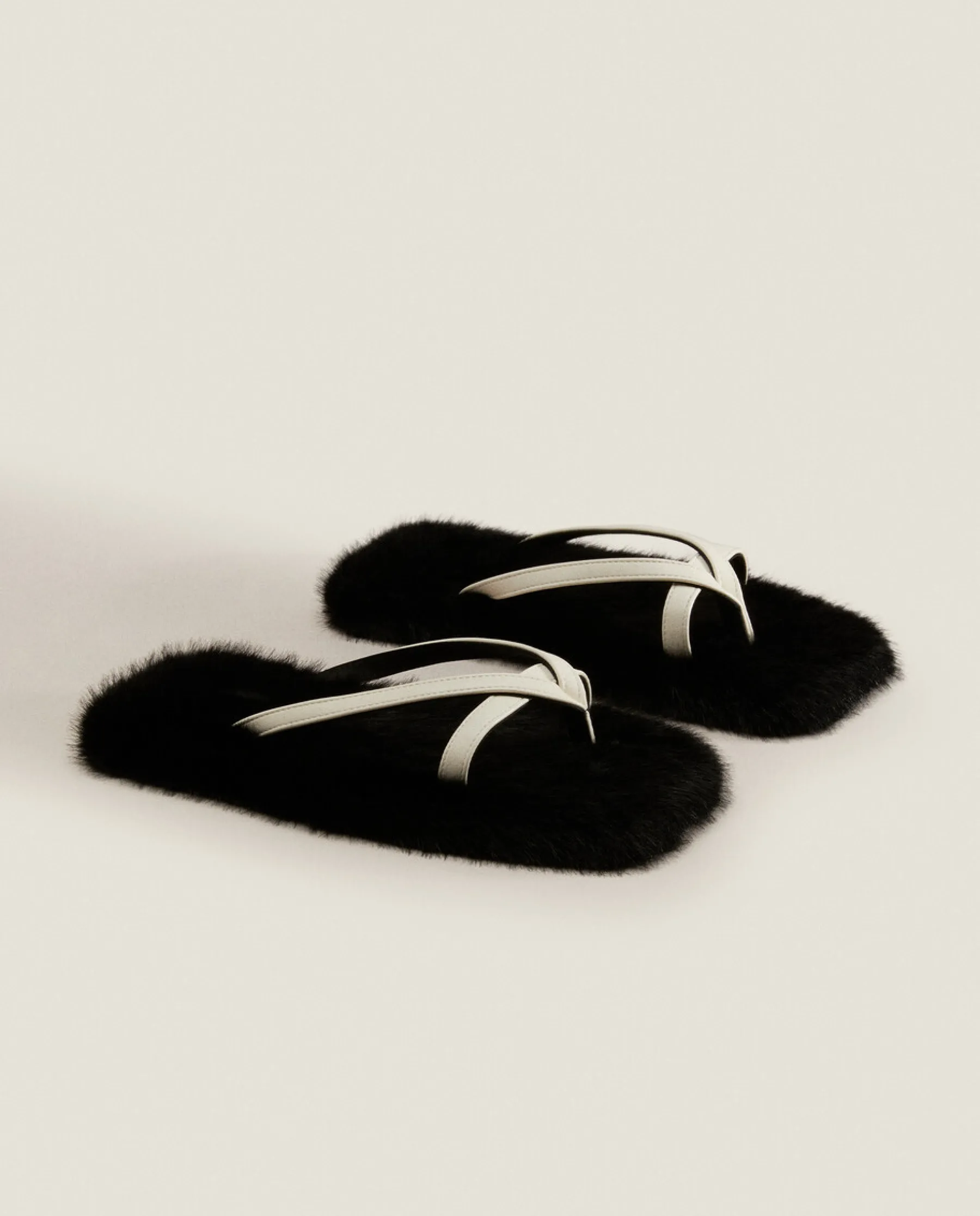 ZARA Home Faux Fur Slippers With Contrast Straps