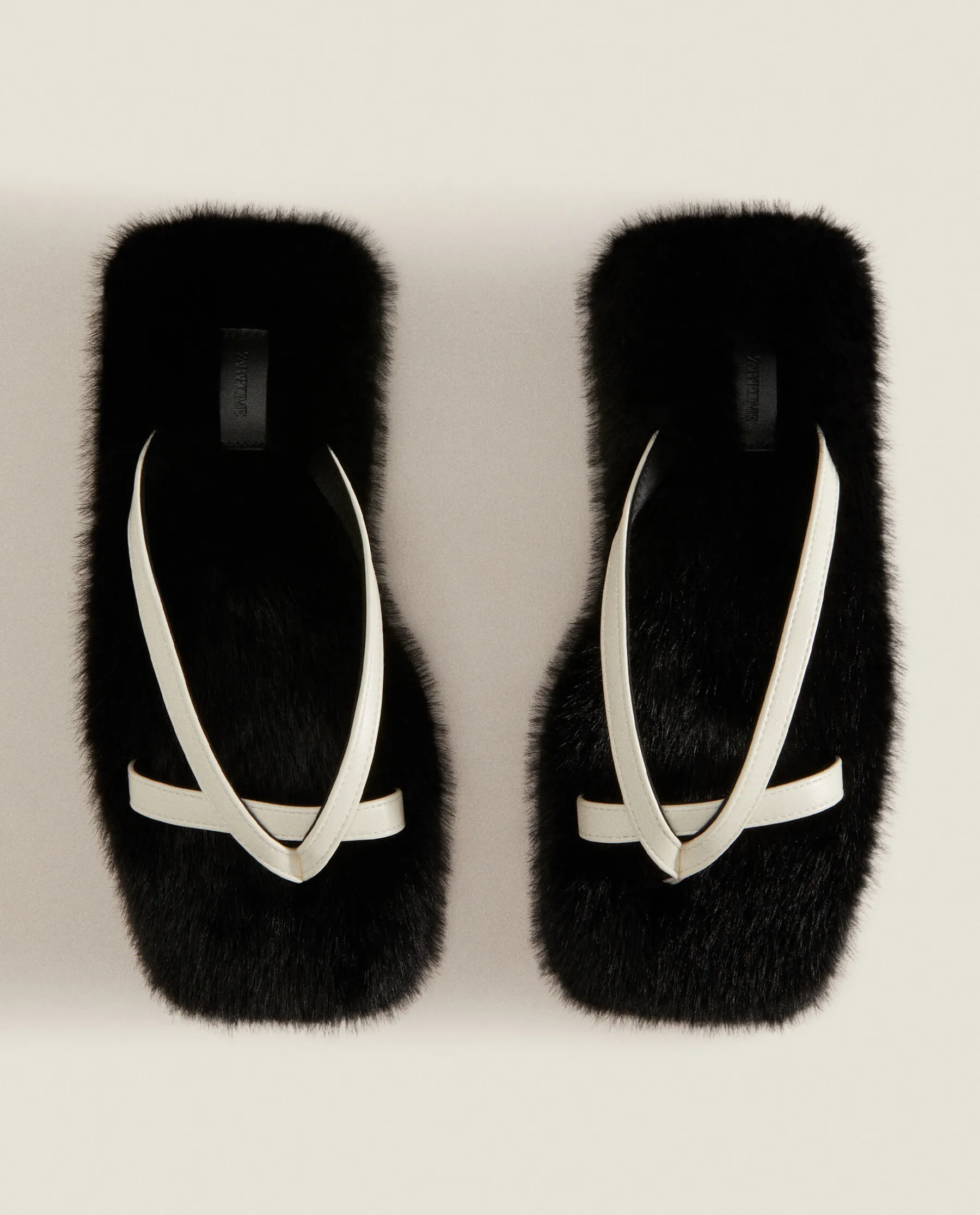 ZARA Home Faux Fur Slippers With Contrast Straps