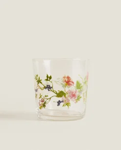 ZARA Home Glass Tumbler With Floral Design