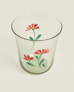 ZARA Home Glass Tumbler With Floral Silk Screen