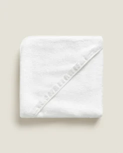 ZARA Home Hooded Baby Towel With Embroidered Border