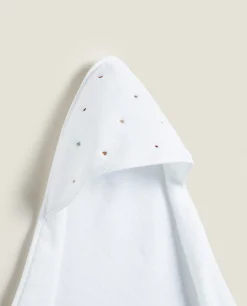 ZARA Home Hooded Baby Towel With Embroidered Hearts