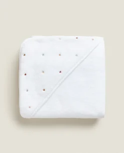 ZARA Home Hooded Baby Towel With Embroidered Hearts