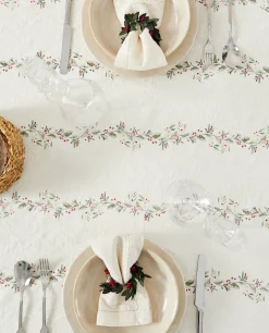 ZARA Home Jacquard Cotton Tablecloth With Christmas Holly
