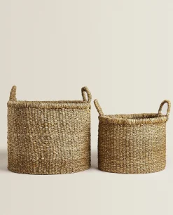 ZARA Home Large Seagrass Basket With Handles