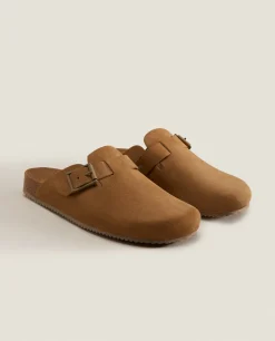 ZARA Home Leather Clogs With Buckle